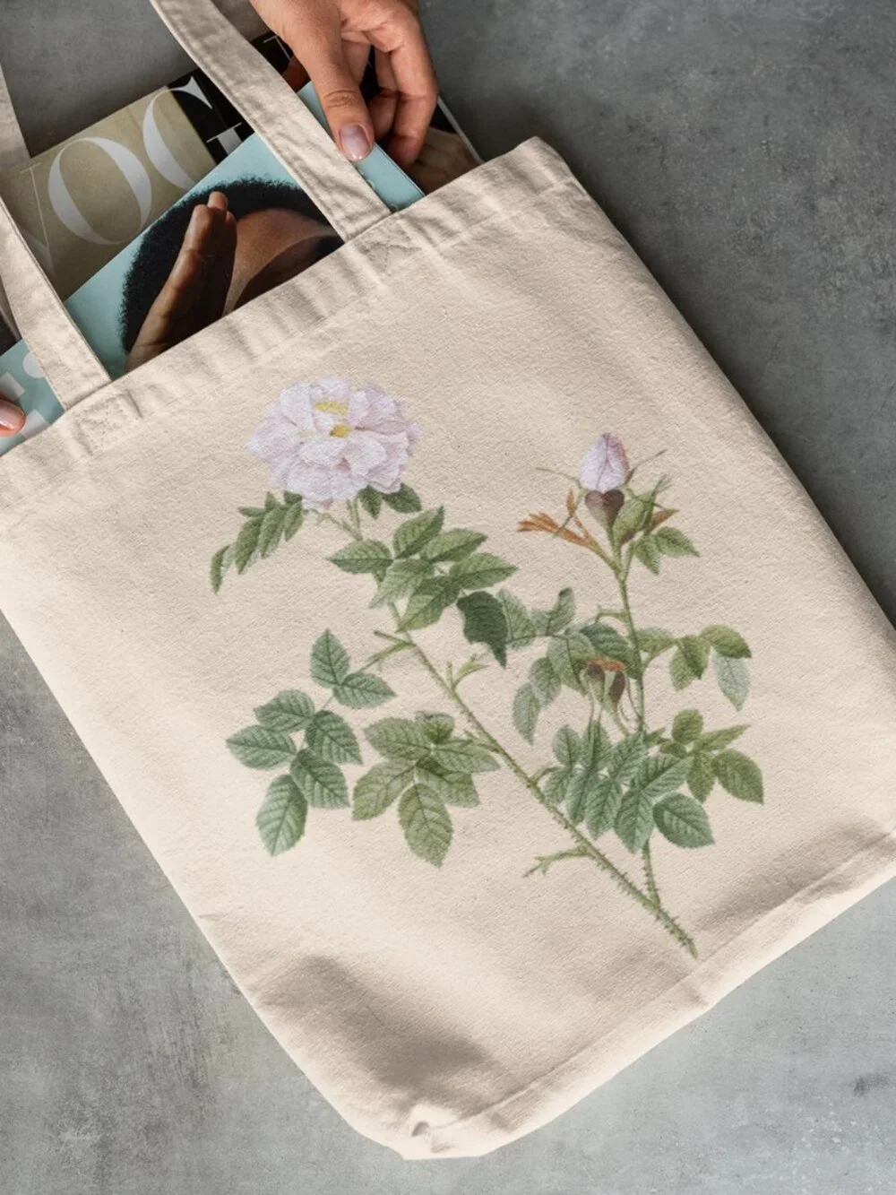 Orbefsanea Rose Vintage Floral Print Graphic Canvas Tote Bag